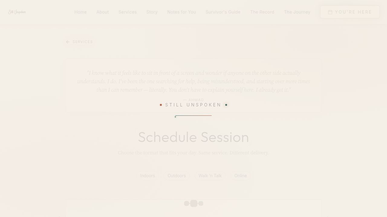 Screenshot of the visual design of the Book a Consultation | Still Unspoken page